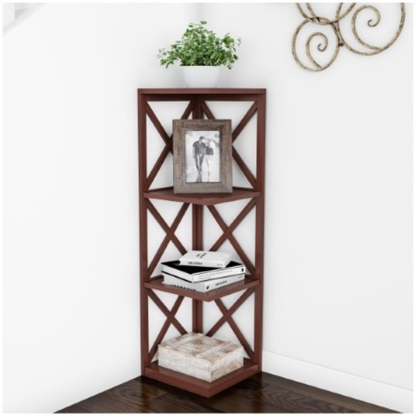 Hastings Home 4-Shelf Corner Bookcase Open Criss-Cross Style Etagere Shelving Unit for Decoration, Home / Office 969235EPX